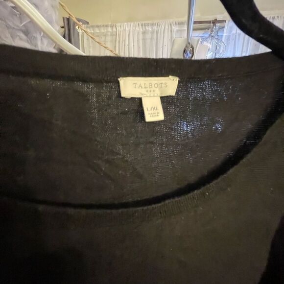 Talbots Women's black crewneck Colorblock Button Up Details Poncho Size L/xl - Picture 4 of 8